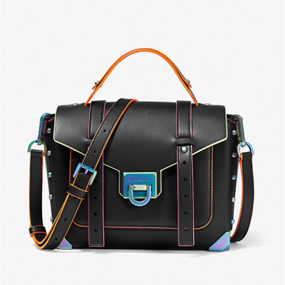 Michael Kors Manhattan Medium Contrast-Trim Leather Satchel